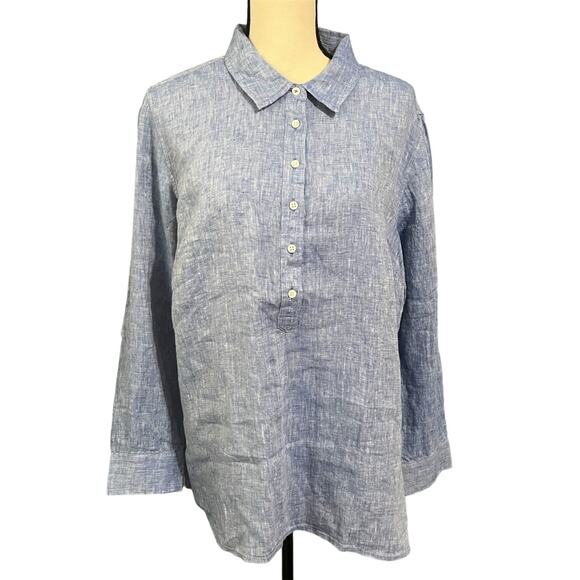 Talbots NWOT Women's Blue 100% Linen Button Detail Lagenlook Tunic Blouse Sz XL - Picture 1 of 7